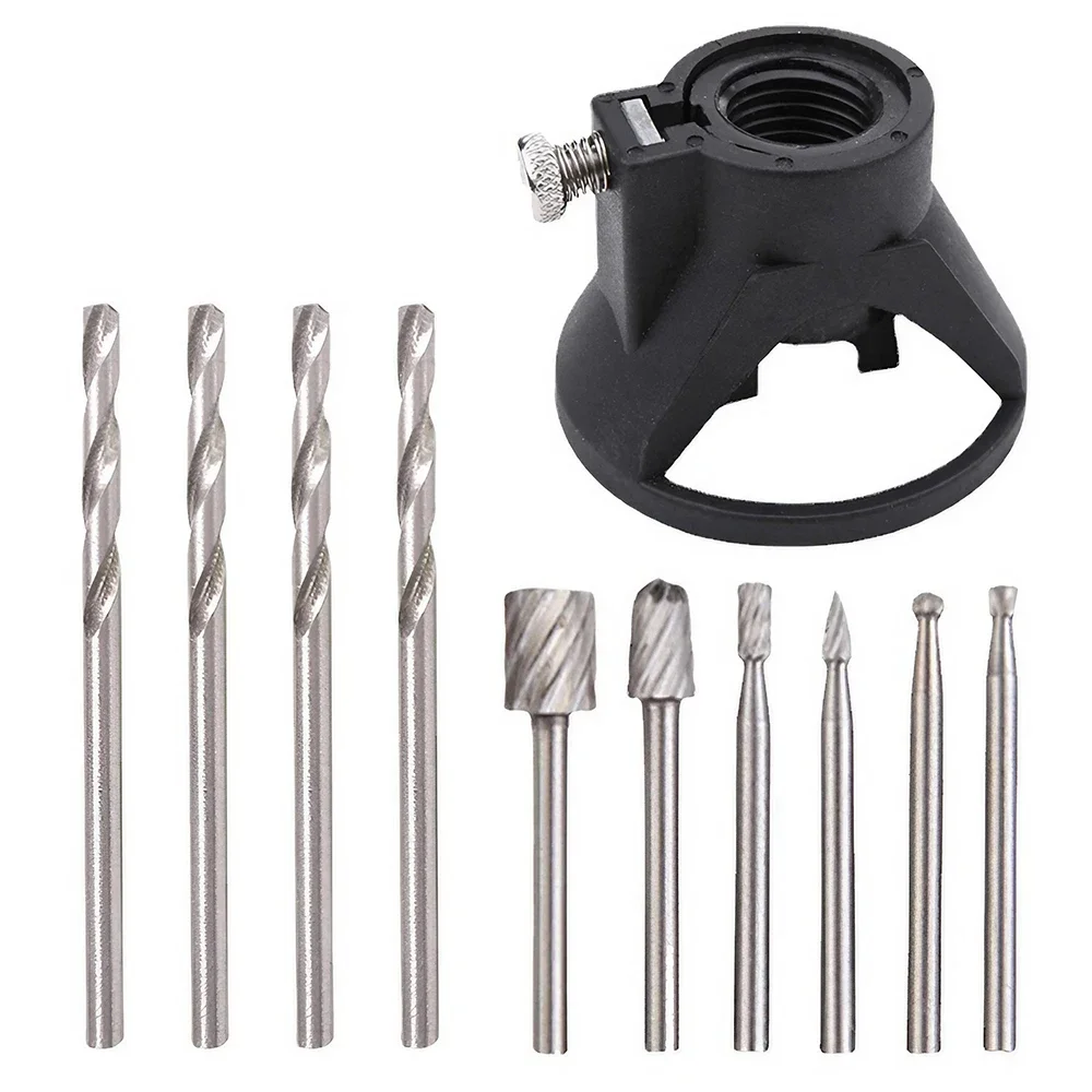 STONEGO 11PCS/Set Rotary Electric Grinder Locator Drill Holder, High Speed Steel Router Drill Bits Set Rotary Tool Accessories