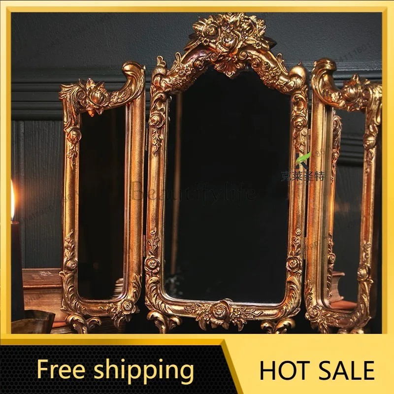 XX. French retro three-sided folding American desktop vanity mirror
