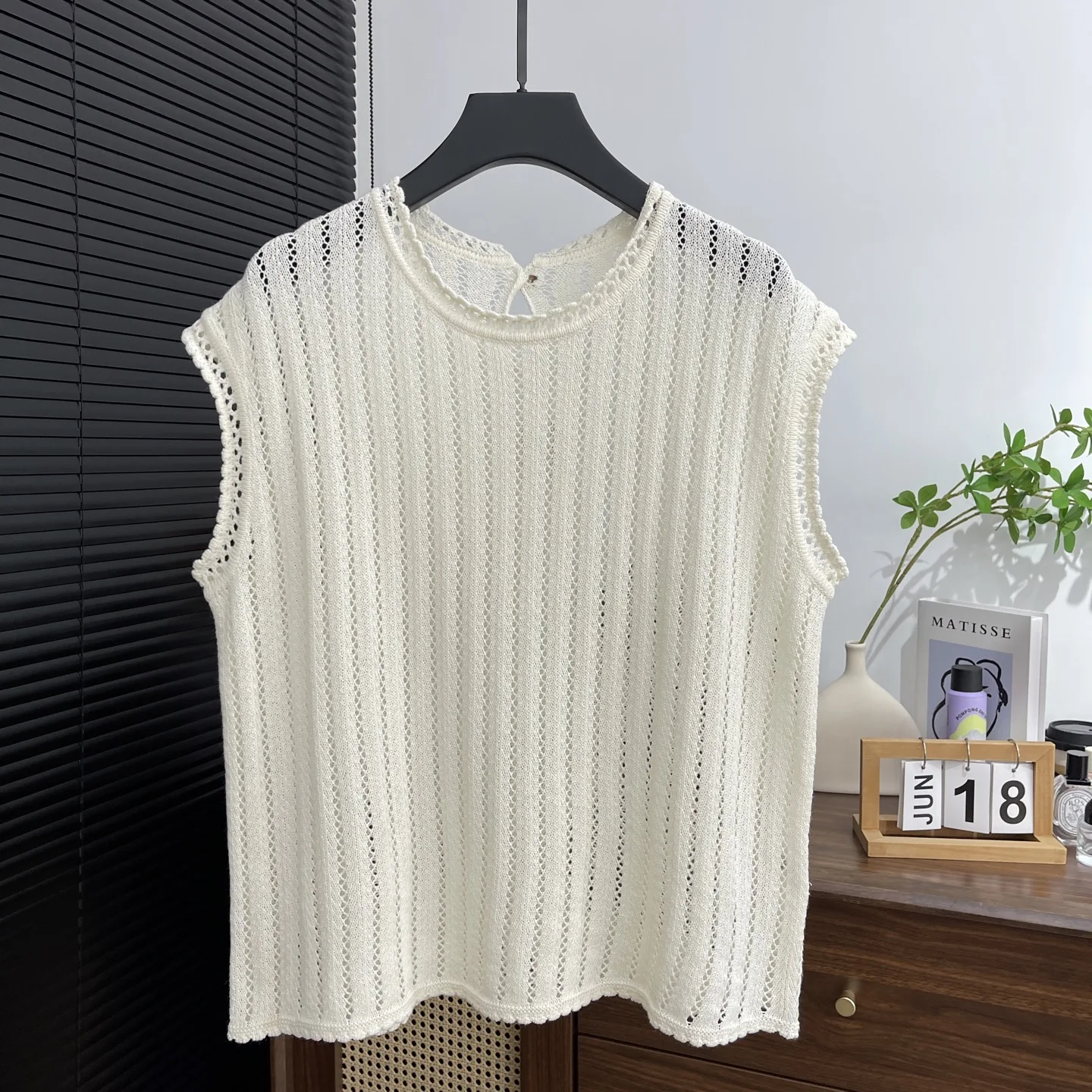 

Slimming Loose Linen Knitwear ort Sve Svel Thin Comfortable Pure Color Summer Top for Women round Ne Hollow out ...