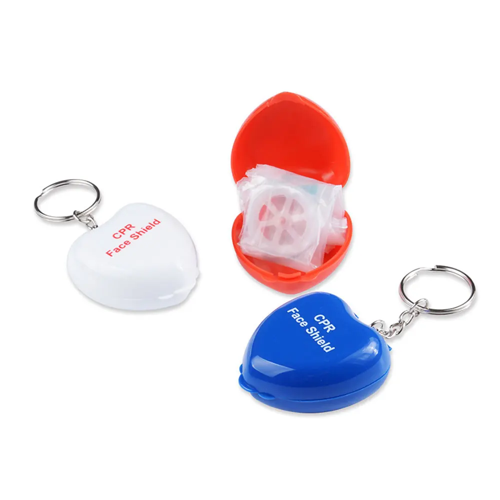 1PC Portable CPR Mask CPR Face Shield for CPR Resuscitator with One-way Keychain Key Ring Heart Shape First Aid Rescue Kit Tools