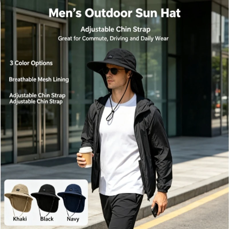 Unisex Parent‑child Sun Hat, Summer UV Protection Bucket Hat with Neck Flap, Breathable Outdoor Mountaineering Hat for Men Women