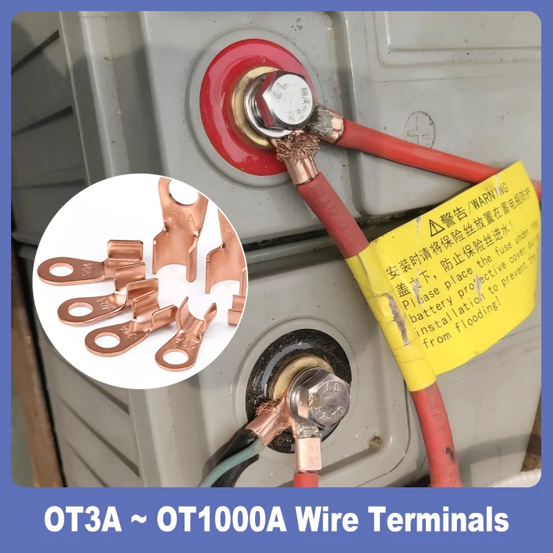 2 ~ 50pcs OT Terminal OT3A ~ OT1000A Wire Terminals Electrical Copper Bare Battery Lug Ring Crimp Non-Insulated Wire Connector