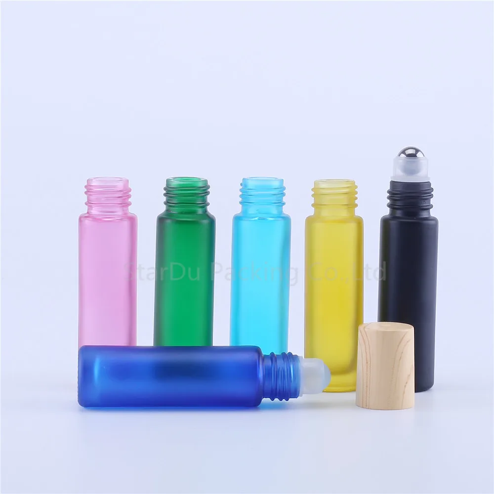 

100pcs/lot 10ml Matt Black Roll On Perfume bottle, 10cc Blue Frosted Essential Oil Rollon bottle, Small Glass Roller Container