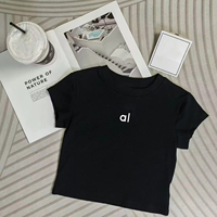 2025 Summer AL New Solid Color Casual Versatile Women's Short-sleeved Basic Style Tight Fashion Sports Print Tights T-shirt Tops