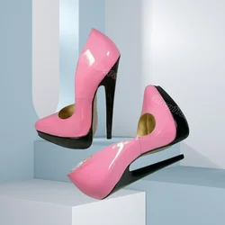 Red Patent Leather Platform Pumps Thin High Heels Solid Elegant Shallow Dance Party Spring Women Shoes 2024 Zapatos Para Mujere