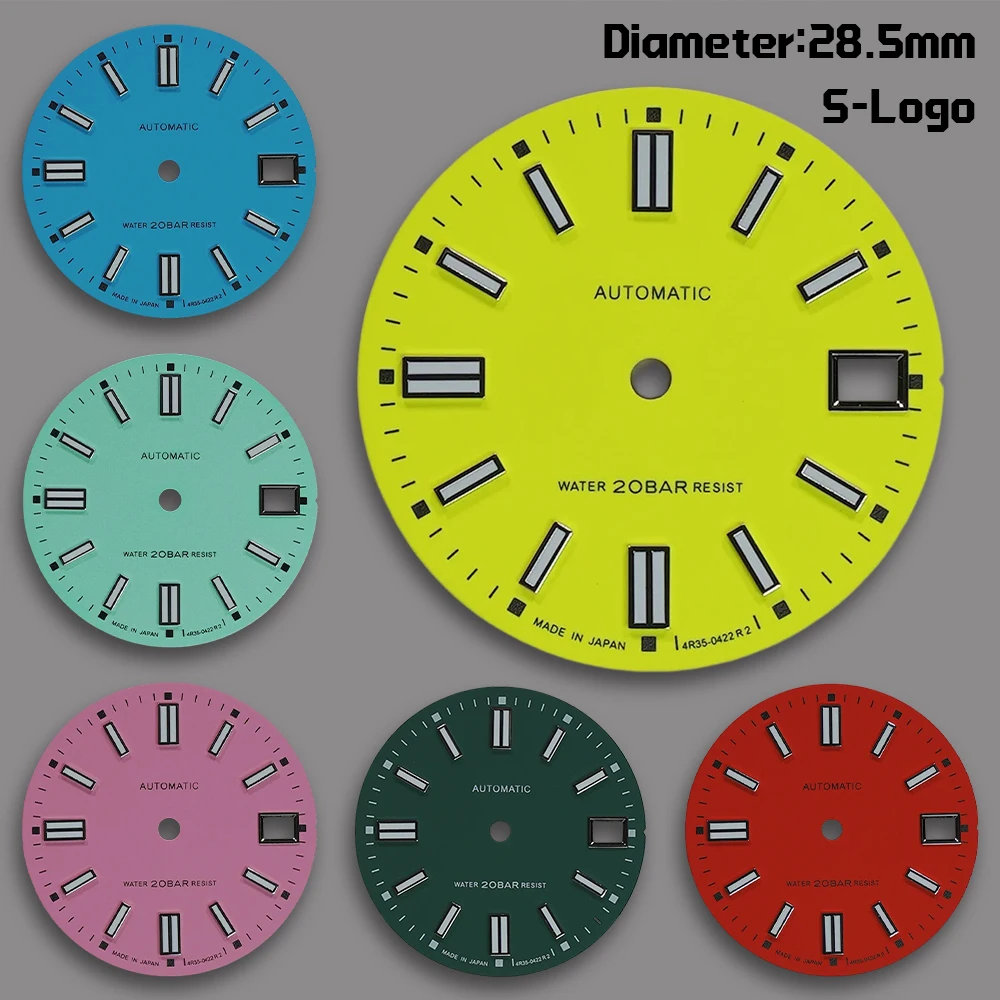 S Logo 28.5mm Matte Tiffany Blue Dial Fit NH35 Movement C3 Strong Green Luminou Day Just Watch Modification Accessories NH35 Dia