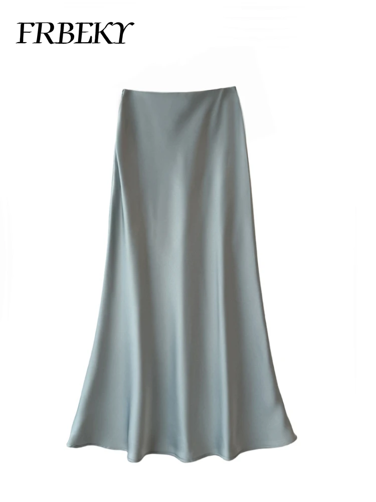 가을 하이웨이스트 얇은 중간 길이 새틴 하프 바디 스커트, 퓨어 컬러 패키지 힙 피쉬테일 스커트, 신축성 허리 하프 바디 스커트