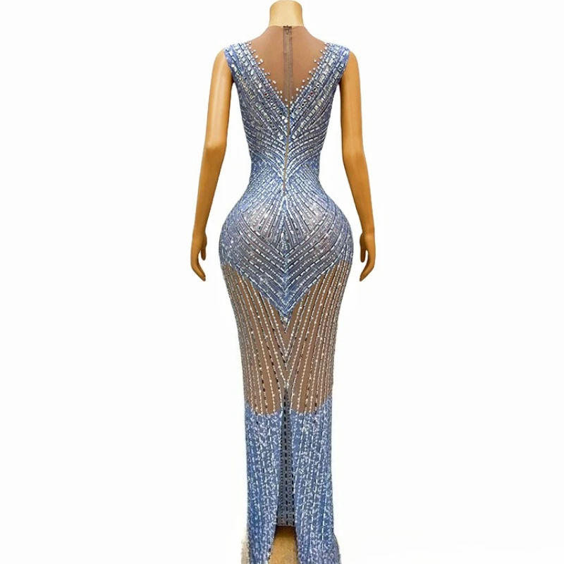 Robe de tempérament bleu clair en fausse viande, à la mode, pour chanteuse, vêtements de Performance atmosphérique haut de gamme, robe de réunion annuelle, 2025