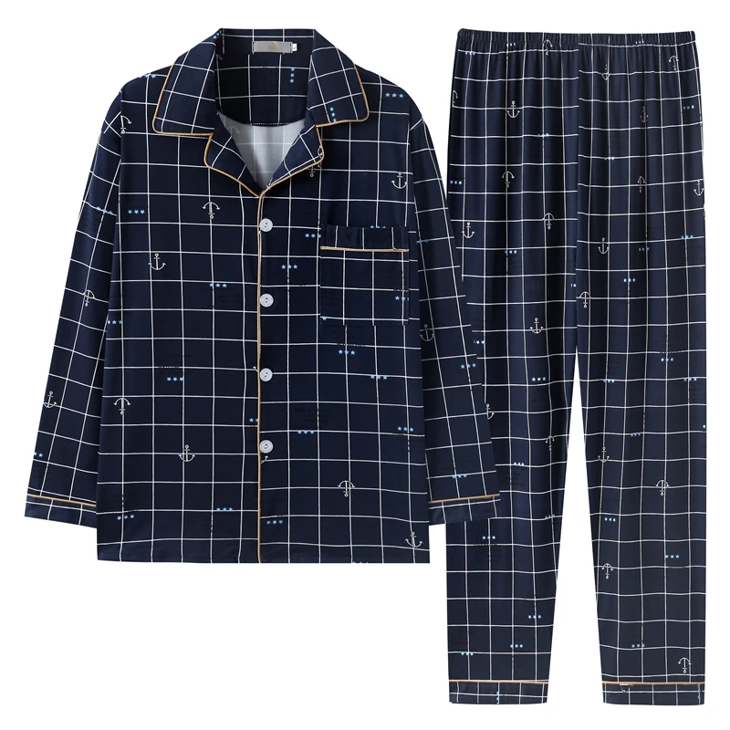 

New Spring And Autumn Pajamas Men's Cotton Long-sleeved Cardigan Loose Large Size Thin Section Youth Home Service Suit Set 3xl