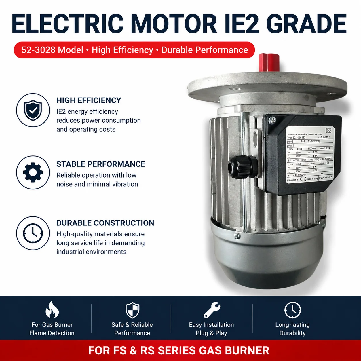Industrial Heating Combustor 52‑3028 IE2 Grade Electric Motor Spare Components