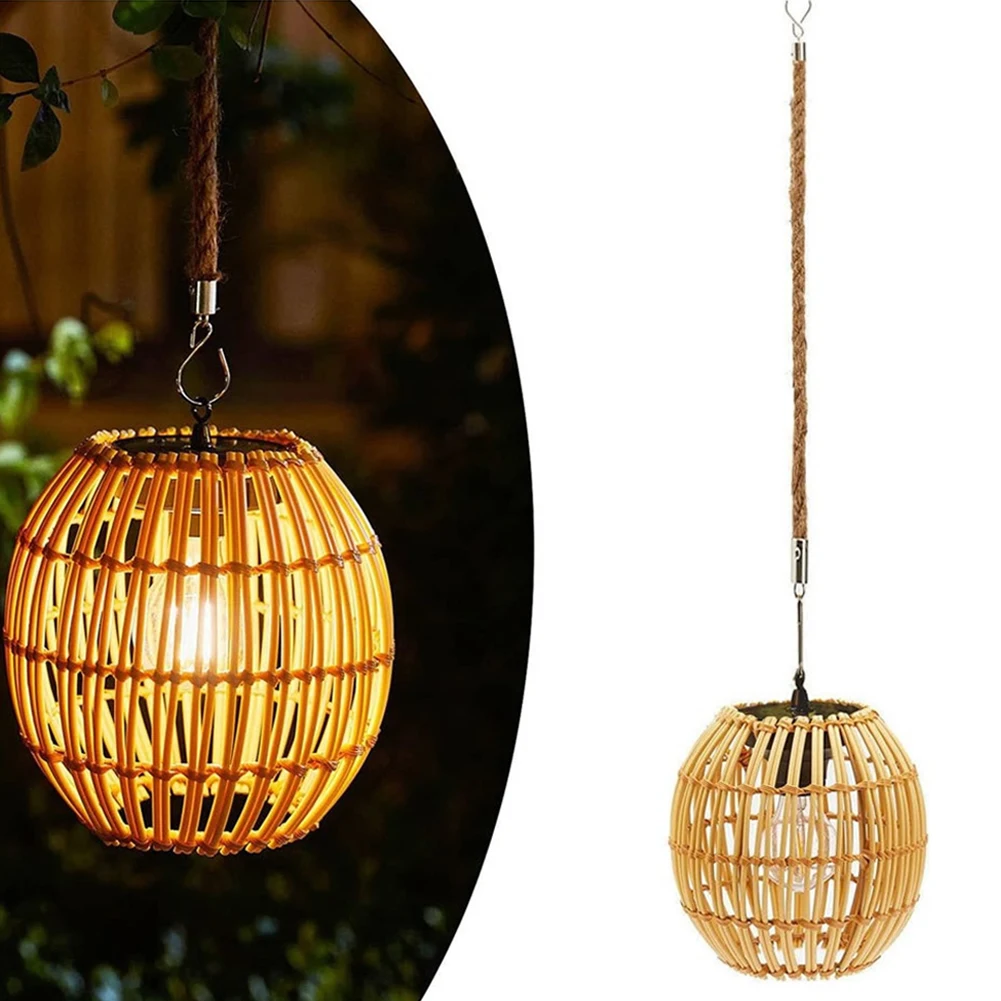 Outdoor Solar Hanging Lantern, Rattan Woven, Pingente Decorativo, Lustre para Pátio, Jardim, Quintal, Pathway Decor