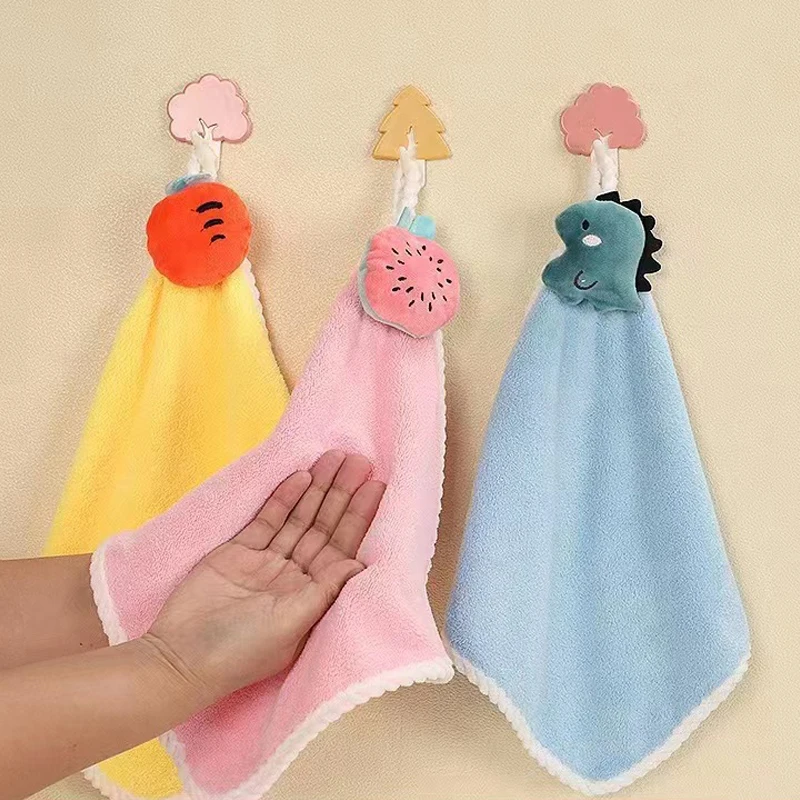 Cartoon Hanging Hand Towel Soft Absorbent Microfiber Kitchen Towel Cute Kids Child Square Towel Baby Quick Dry Bathing Towel