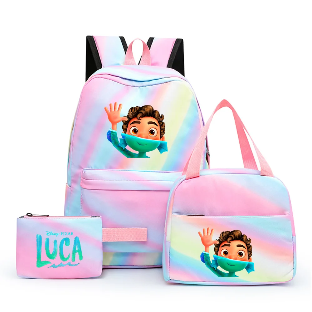 3pcs Disney Luca Alberto Sea Monster Colorful Backpack with Lunch Bag Rucksack Casual School Bags for Boys Girls Student Sets