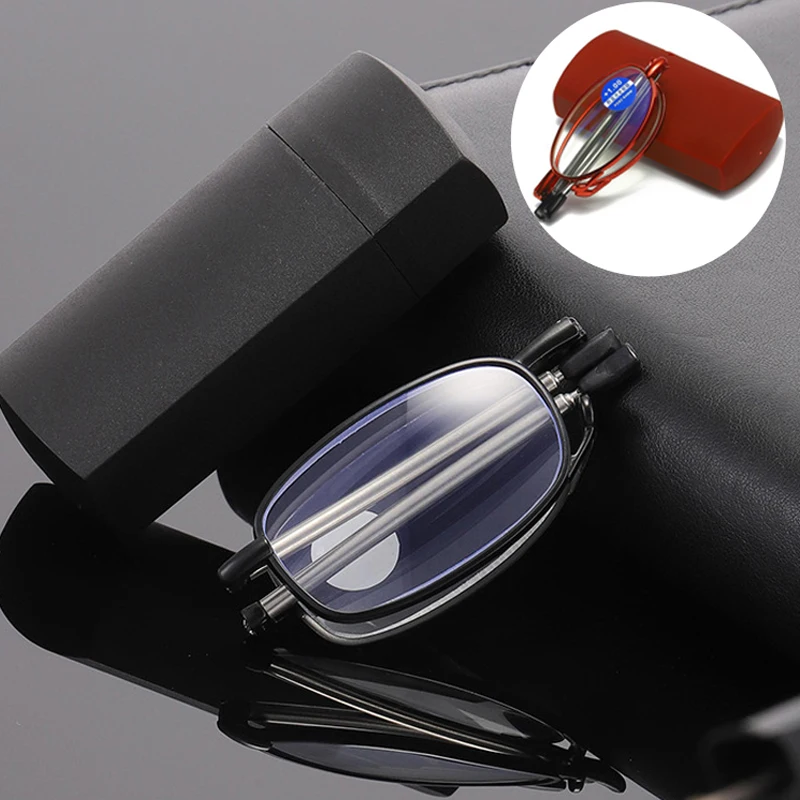 Women Men Anti Blue Light Presbyopia Eyeglass Folding Reading Glasses with Case Fashion Unisex Portable Resin Far Sight Eyewear