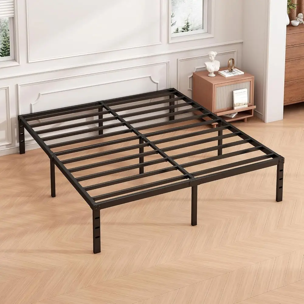 Sturdy 18 Metal Full Bed Frame - No Box Spring Needed, Easy Assembly, Heavy Duty, Strong Support, Underbed Storage, Black