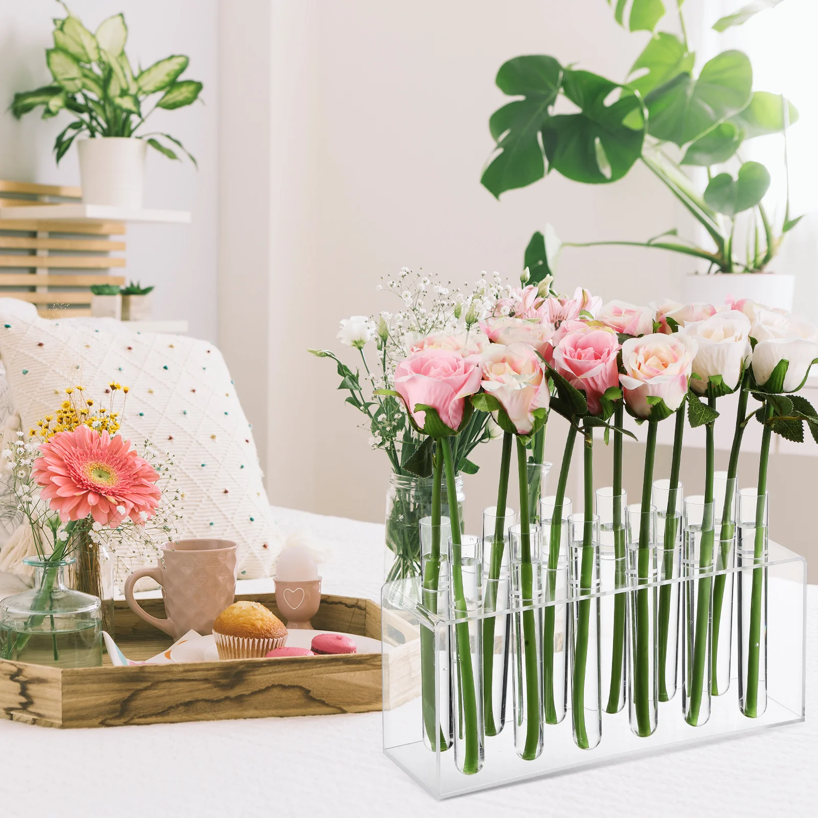 

12 pcs Acrylic Vase Kit 26CMx8CMx10CM Transparent Floral Tubes With Rack Sturdy Stand Multi Functional Home Wedding Florist