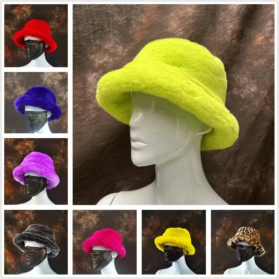 Winter Hats Skullies Women Warm Long Rabbit Fur Hair Caps Fashion Solid Wide Cuff Young Style Beanies Fisherman Spliced