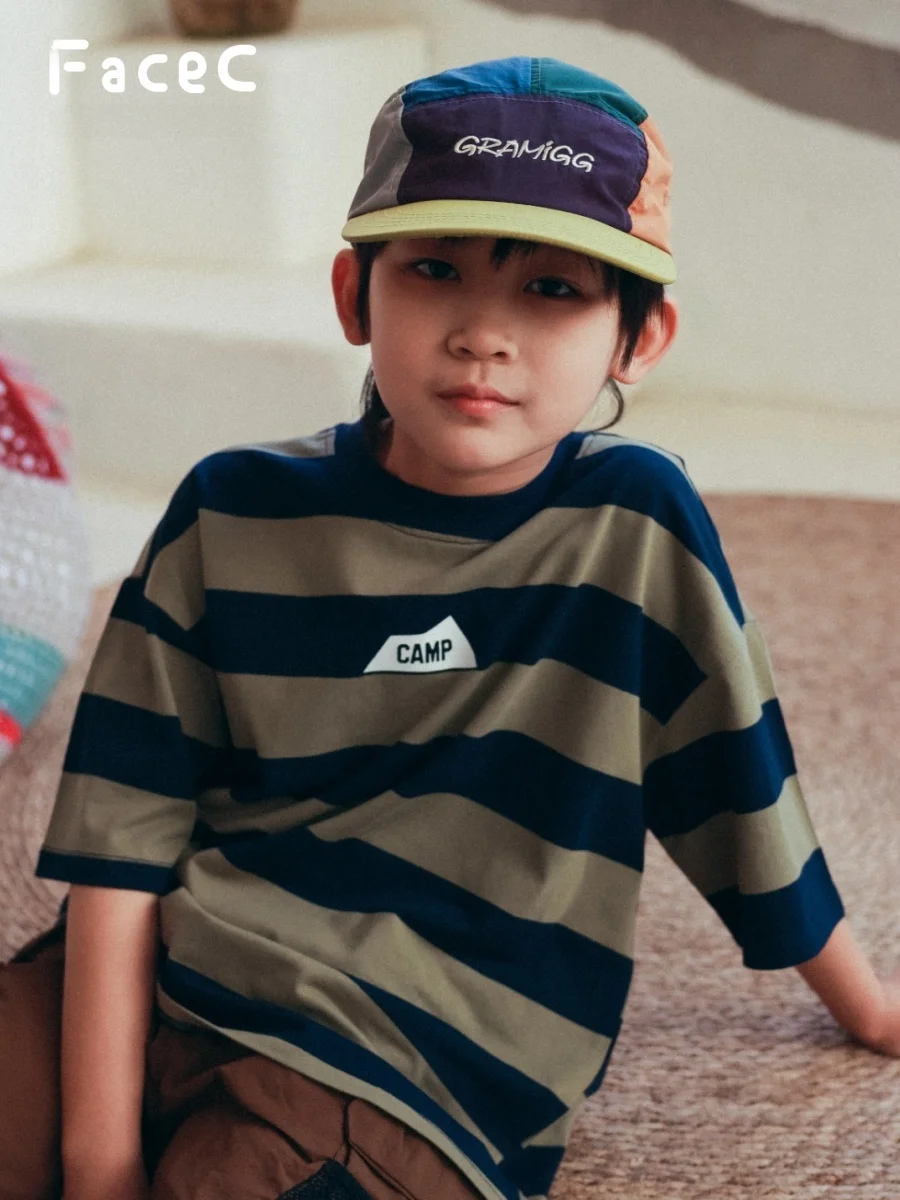 

FaceC Summer 2026 Kids' Outdoor Soft Skin-friendly Loose Short-sleeved T-shirt for Boys Breathable Cotton Polyester Blend