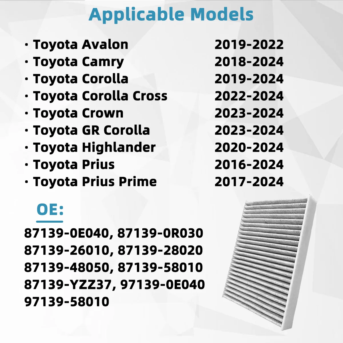 Lanke Autoteile Luftfilter Passend für Toyota Camry Corolla Avalon 87139-0e040 CF12157 WP10322 Auto-Filterkartusche – Detail 2