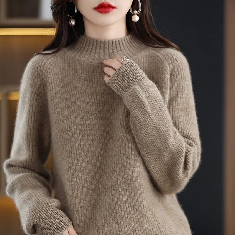 

Casual Autumn Winter Women Sweaters Solid Long Sleeve Jumper Loose Half High Collar Thick Warm Pullover Korean Fashion Knitwears