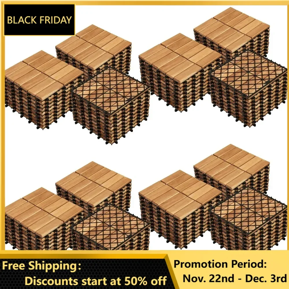 108pcs Acacia Wood,Interlocking Deck Tiles with Non-Slip Surface,Easy Snap Waterproof Flooring Tiles for All Weather Use,Wood