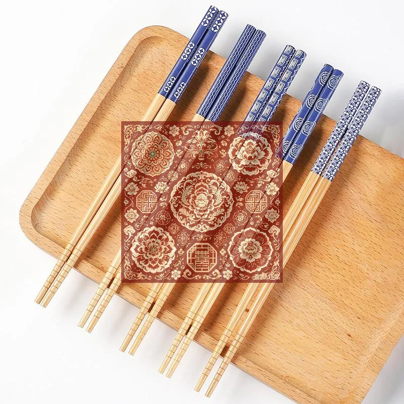 Reusable 5 Pairs Tableware Handmade Bamboo Japanese Wood Chopsticks Sushi Food Wooden Chop Sticks