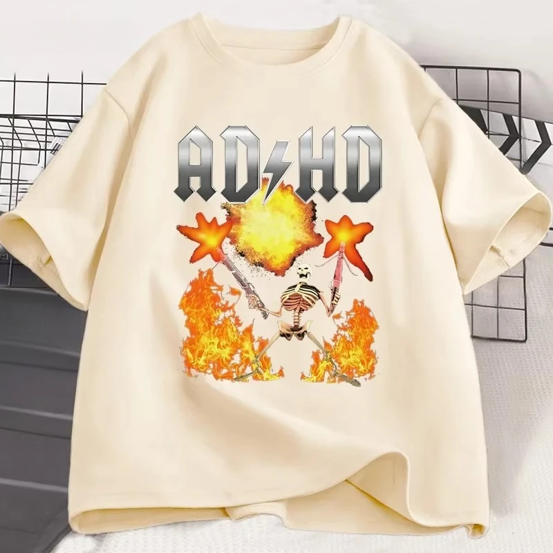Funny ADHD Graphic Tee Shirt Mental Health Awareness T-Shirt Men Women Fashion Casual Tops All Season Loose Harajuku Clothing