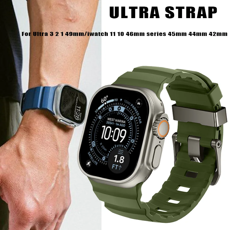 

Sport Silicone Band For Apple Watch Ultra 3 2 1 49MM Rubber Strap For iWatch Series 11 10 9 8 7 SE3 4 46mm 45mm 44mm 42mm 44mm