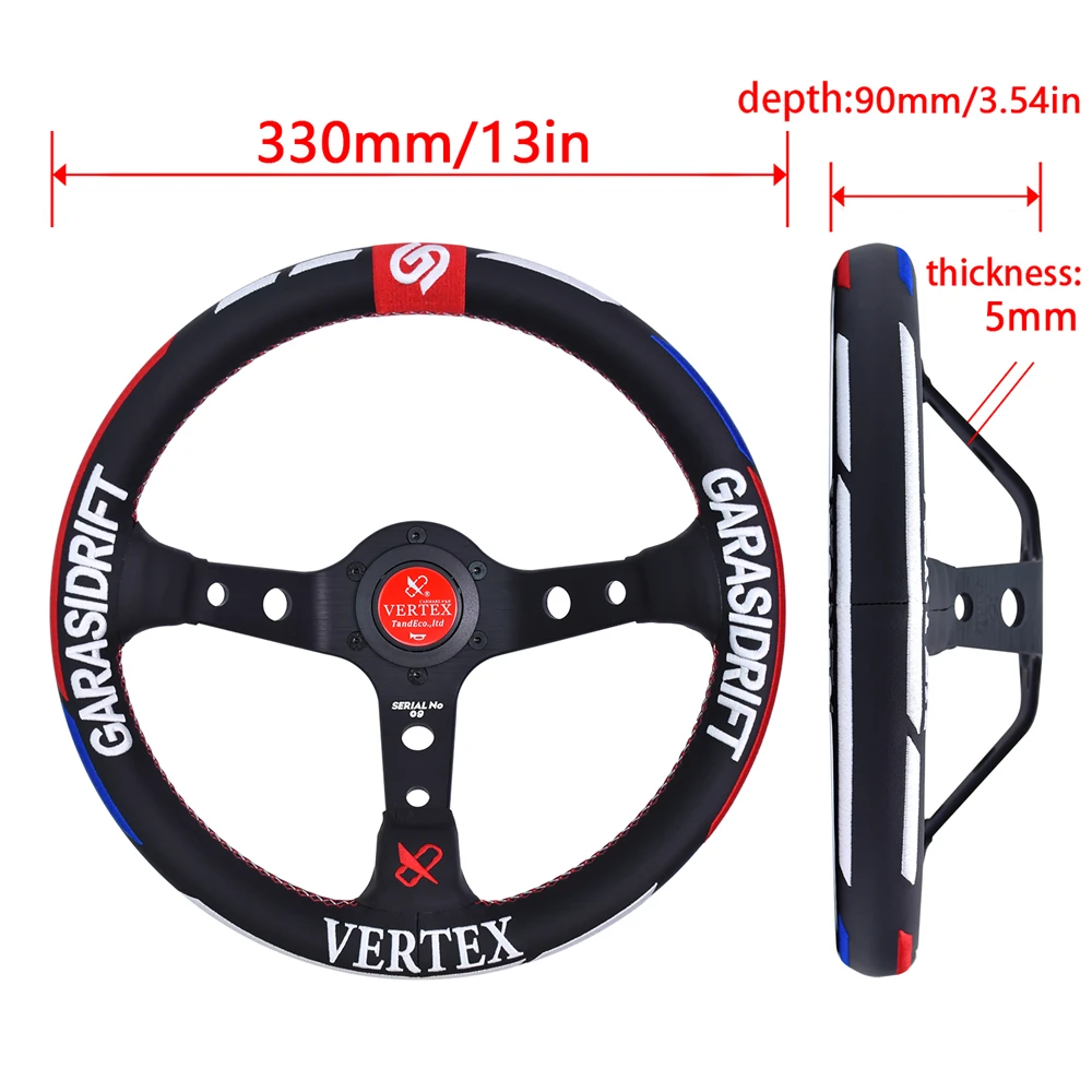 VERTEX 320mm Car Steering Wheel Leather Deep Concave Drift Simulation Racing Game Steering Wheel With Double-Sided Embroidery