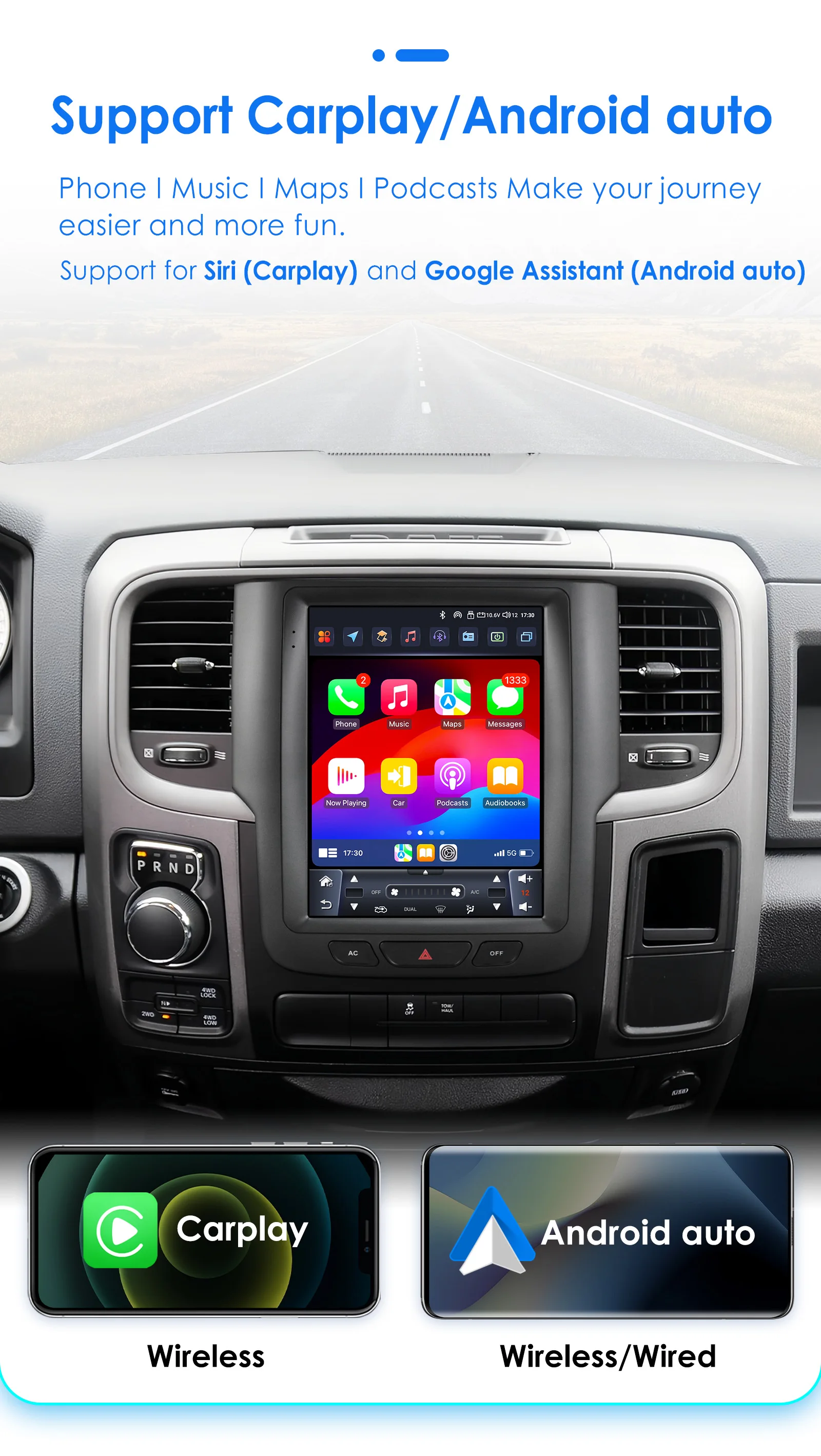 Hizpo 9,7 Autoradio für Dodge RAM 1500 2500 3500 2013–2018, automatisches Handbuch, AC-Multimedia, Android, Auto, GPS, WLAN, FM, RDS, Autoradio AI – Detail 12