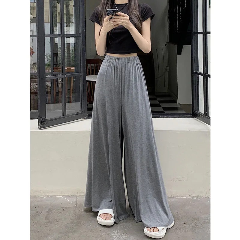 

2024 New Korean Design Sense Loose Skirt Pants Women Elastic Waist Solid Color Versatile Wide-legged Dragging Pants Female