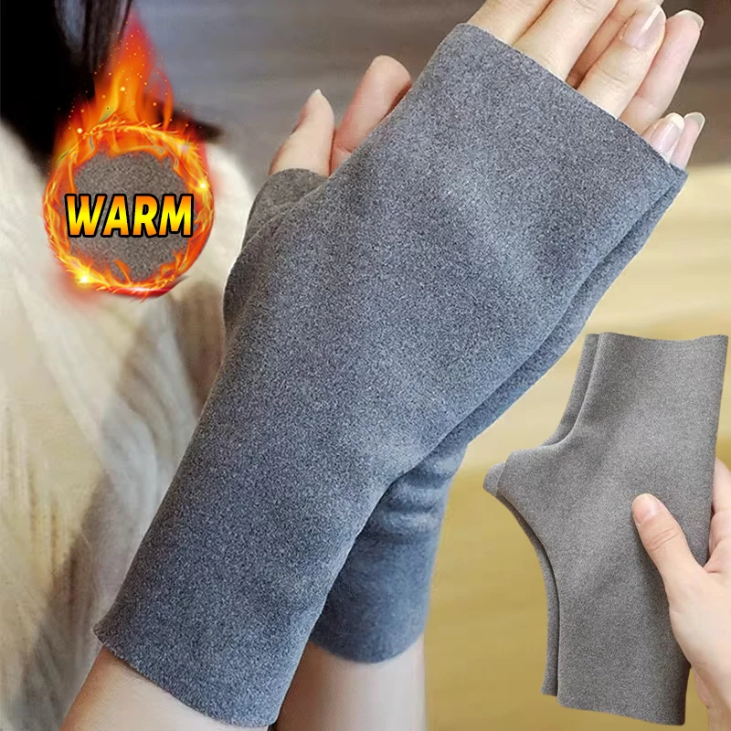 Women Soft Velvet Fingerless Gloves Half Finger TouchScreen Gloves Thin Autumn Winter Wrist Palm Protection Warm Driving Mittens