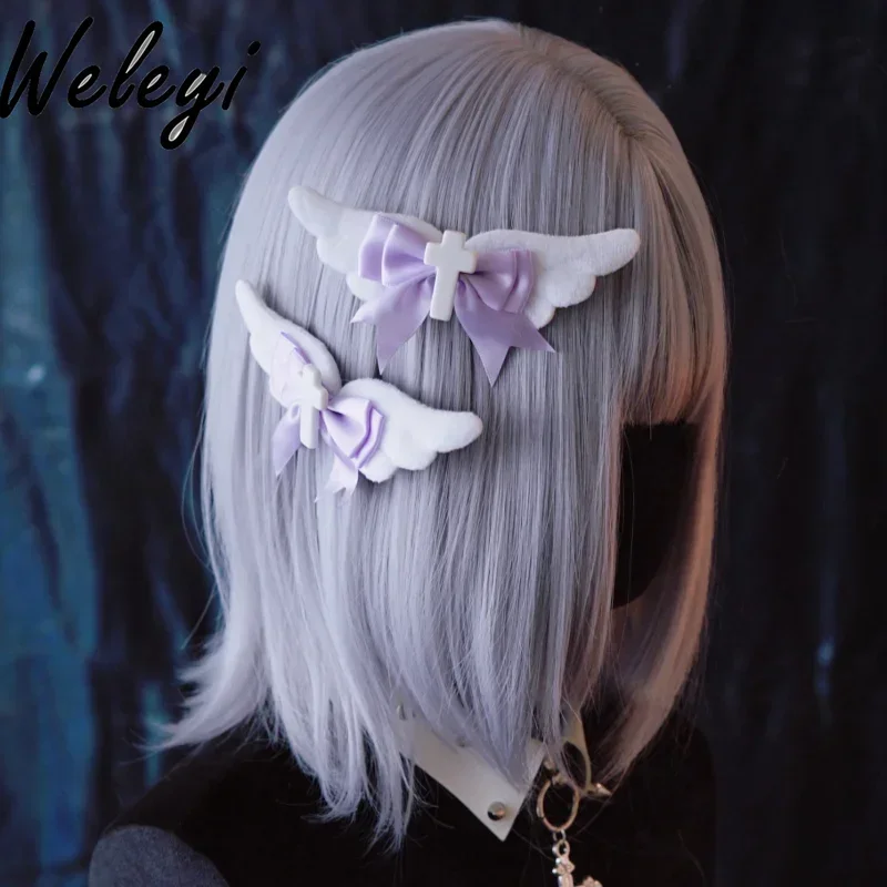 

Original Y2K Hair Accessories Lolita Hair Clips for Girl Handmade Cross Double Bow Angel Wings Hairpin Side Clip Back Hairclip