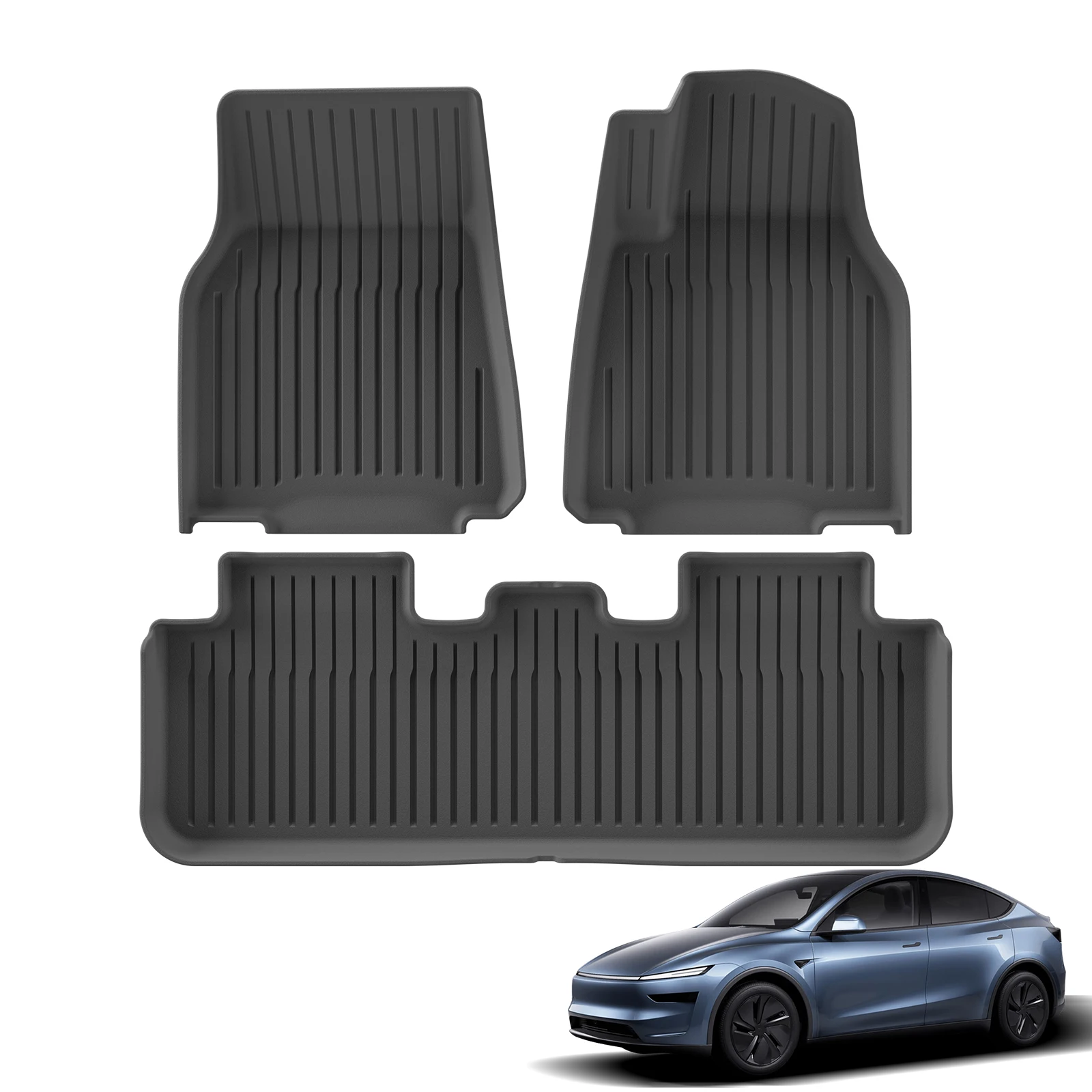 RHD pour Nouveau Tesla Modèle Y 5 sièges Lancement 2025 + Juniper TPE Tapis De Sol Cargo Liner Tronc Tapis Dossier Pad Protection Noir