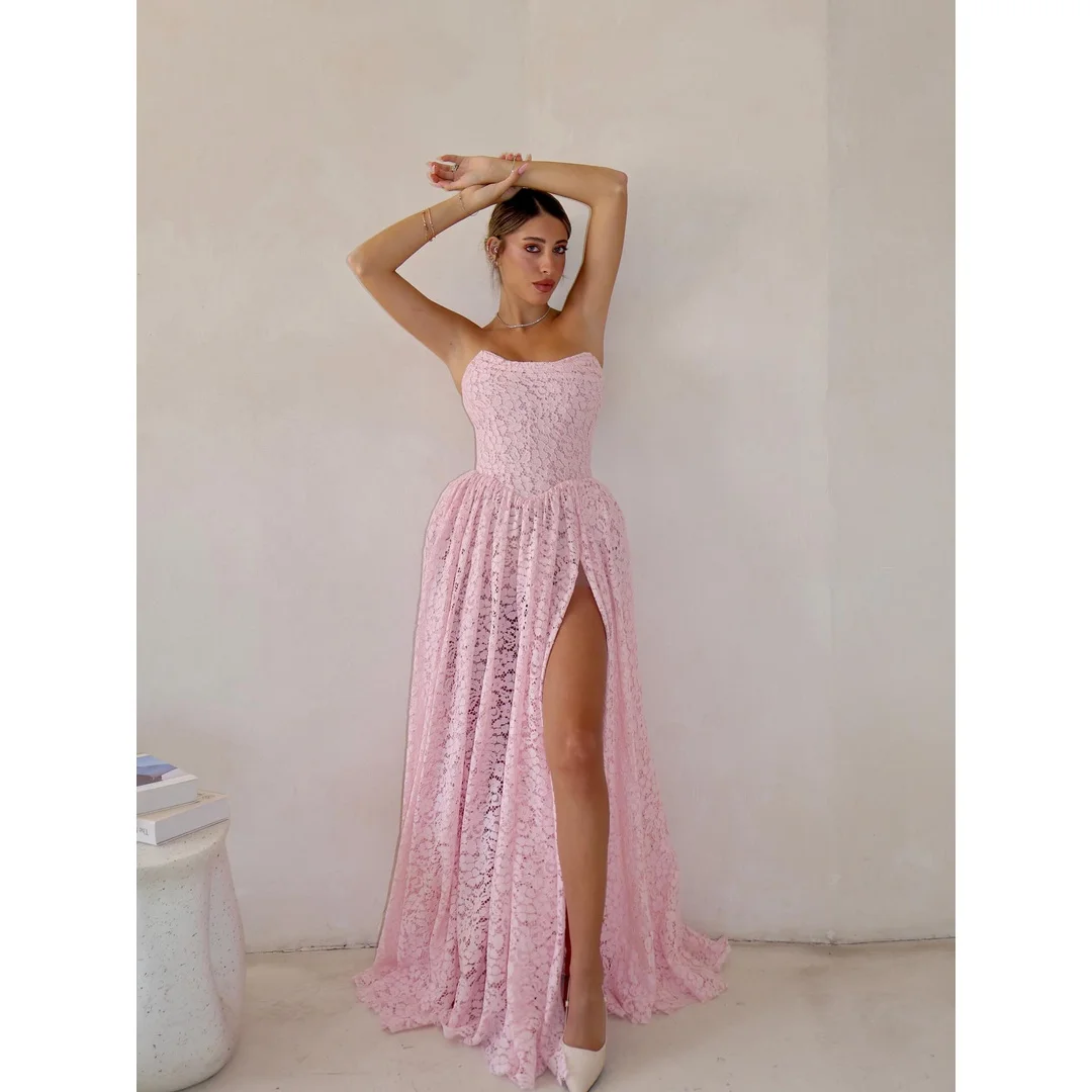 Customized Prom Luxury Dresses for Special Occasions Sleeveless Elegant Dress Luxury Pink Line A Embroidered Lace Ball Gowns