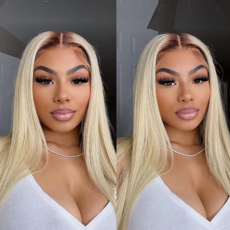 Soft Long Ombre Blonde 180Density 26“ Silky Straight Lace Front Wig For Black Women Babyhair Preplucked Heat Resistant Glueless