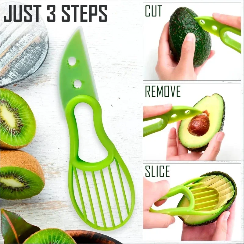 3 In 1 Avocado Slicer Shea Corer Butter Fruit Peeler Cutter Pulp Separator Plastic Knife Kitchen Vegetable Tools Kitchen Gadgets