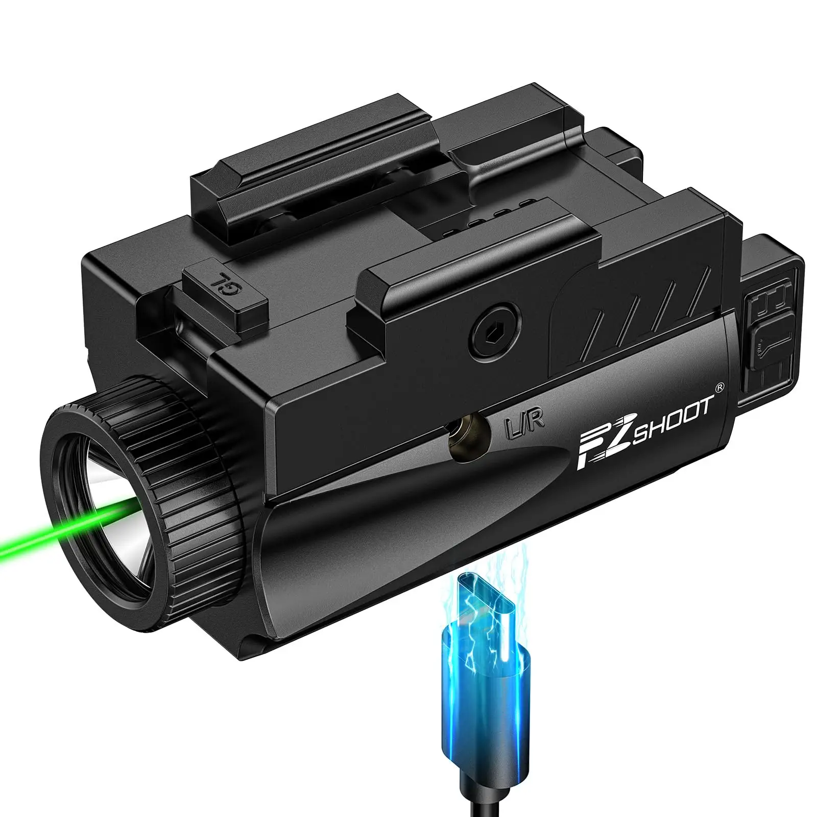 EZshoot 1000 Lumen Tactische Zaklamp Pistool Licht Rood/Blauw Laser Combo met Slid Rail Compatibel met G-lock & Picatinny Rail
