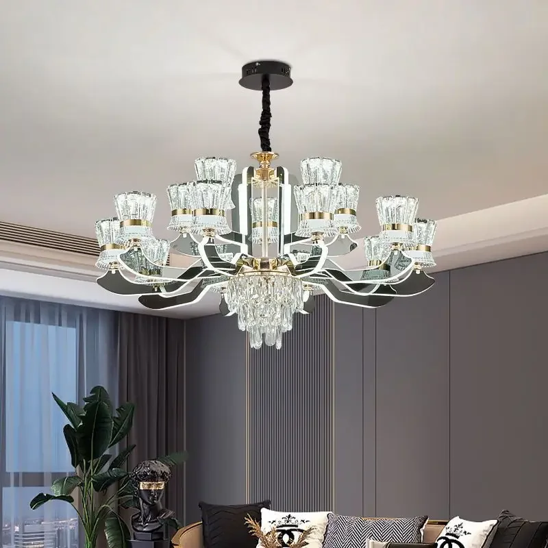 Ultra-bright Modern Luxury Crystal Living Room Chandelier Main  Villa Hall lamp Arm Luminous Lamps