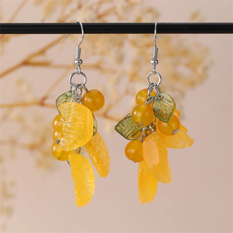 جديد ثلاثية الأبعاد مقلد الفاكهة أقراط الليمون البرتقال الفراولة العنب سلسلة ليف إسقاط أقراط لطيف متعة العصرية مجوهرات هدية اكسسوارات