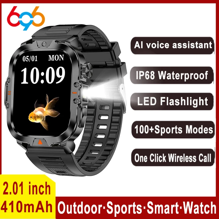 

Outdoors LED Flashlight Smart Watches Men 3D Dynamic Dial 410mAh 2.01' BT Call Smartwatch Women Multi Sports Mode Health Monitor