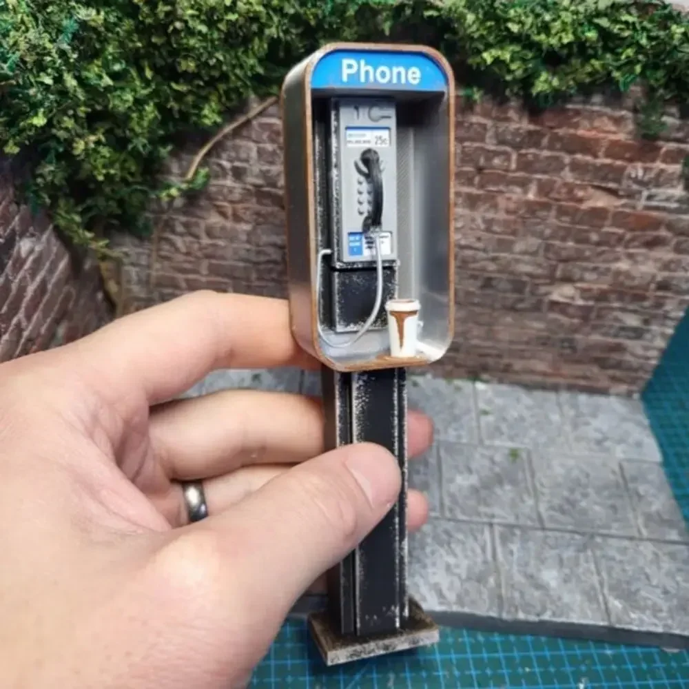 Handmade Miniature American Payphone In 1:12 Scale American Street Replica Small Ornaments Miniature American Mailbox Ornament