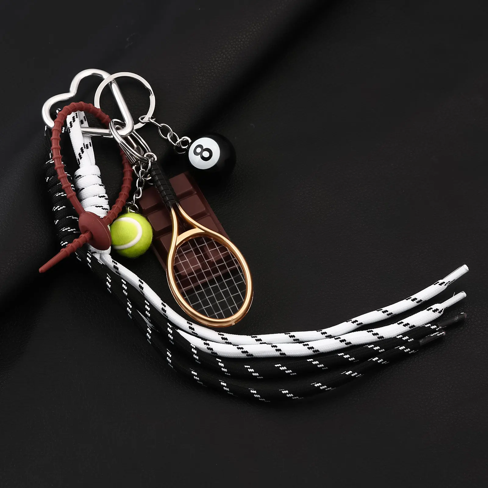 Black 8 Ball Billiard Bag Charm for Women Men Tennis Sports Style Keychain Dark Chocolate Bag Pendants Miu Accessories Best Gift