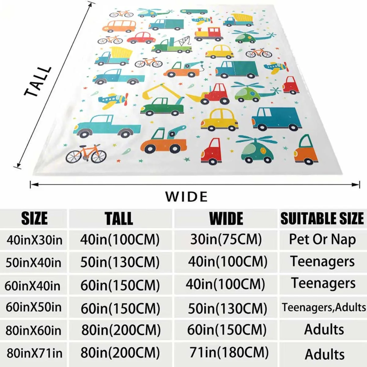 Cute Cartoon Car Truck Plane Helicopter Transport Pattern Flannel Blanket Indoor Outdoor Soft Timeless Warm Home Holiday Decor