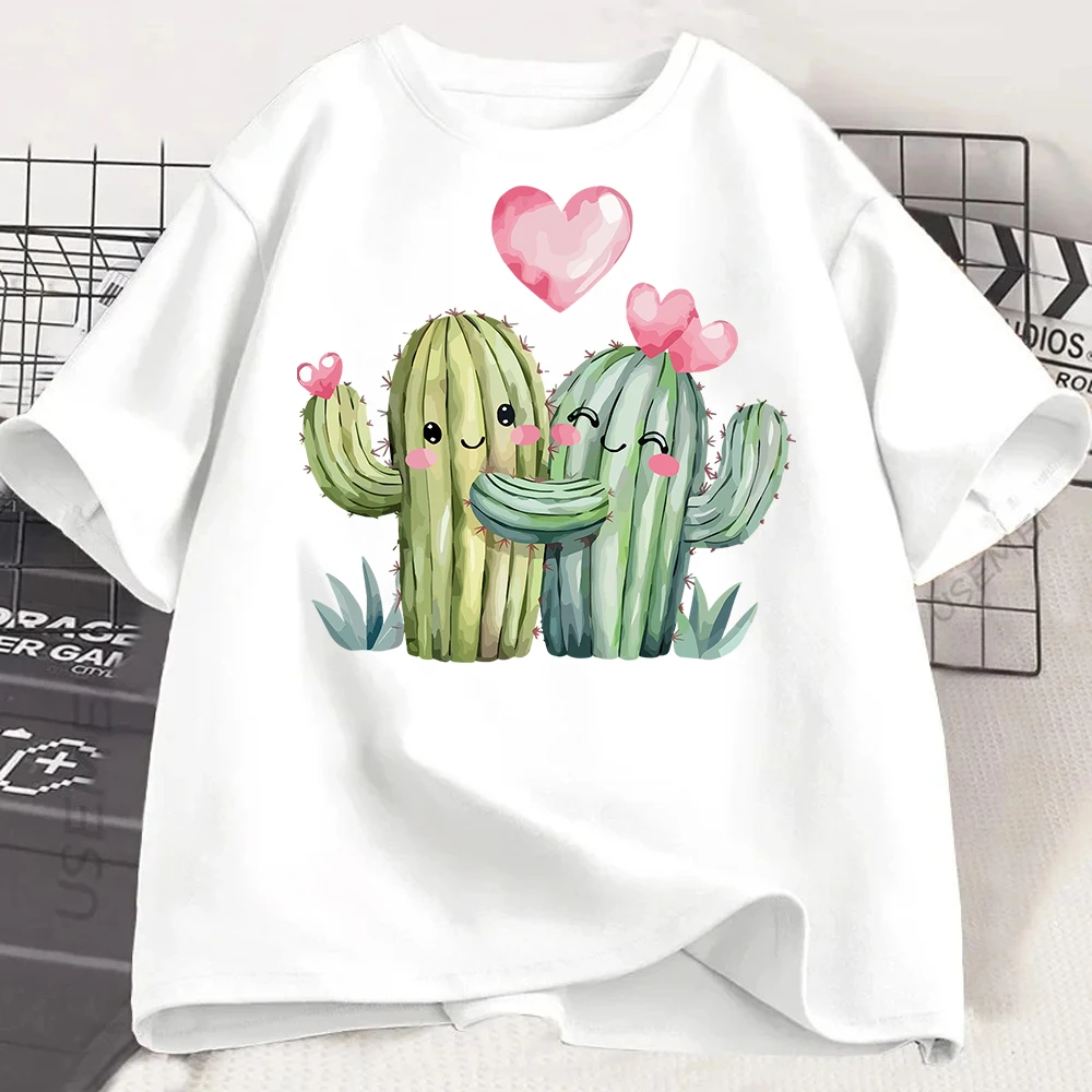 Y2k Top Casual T-Shirt Fit Women's Fashion Short Sleeve T-Shirt Cactus Print Round Neck Tee Daily for Summer Woman Clothing