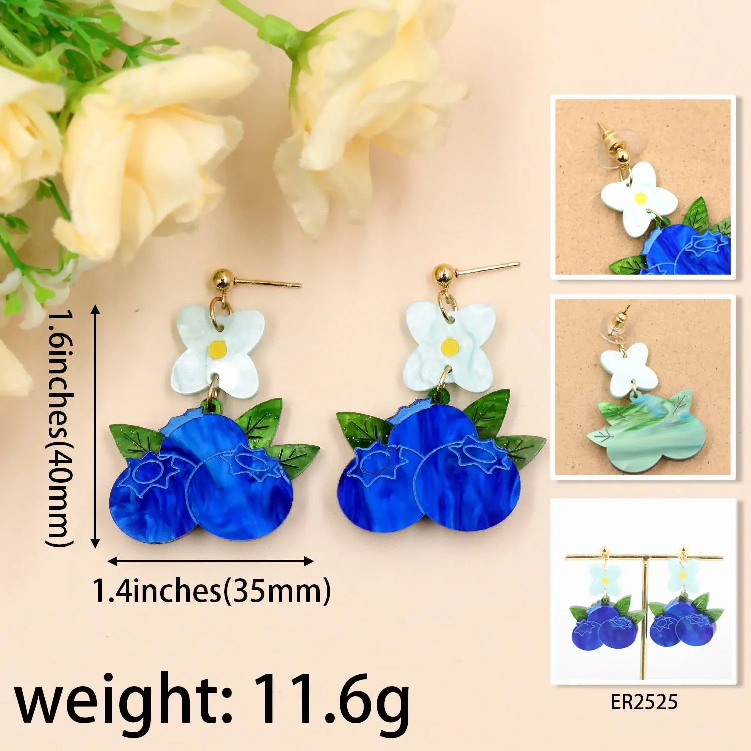 YCXER2521 Pomegranate/popaya /Broccoli/ Blueberry Summer Fruit Dangle Earrings Hand Painting Acrylic Laser cut