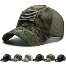 Bandeira americana camuflagem adesivo bordado Baseball Cap Net Hat Men Outdoor Velcro Cap