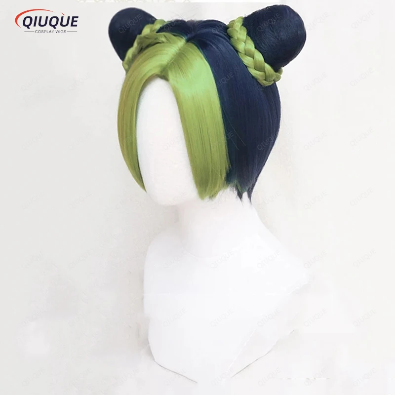 High Quality Jolyne Cujoh Kujo Cosplay Wig Anime JoJo's Bizarre Adventure Golden Wind Buns Braids Cos Hair Wigs + Free Wig Cap