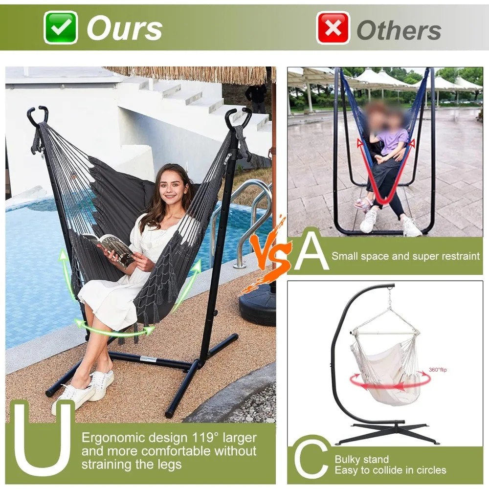 Hammock with Stand Phone Holder Included Double Hanging Chair Handmade Adjustable Swing Indoor Outdoor Patio Yard Garden Porch