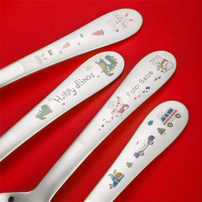 1/3/5PCS Spoon Fork Cute Rabbit Lovely Flat Headed Spoon Children Tableware Cartoon Monster Car